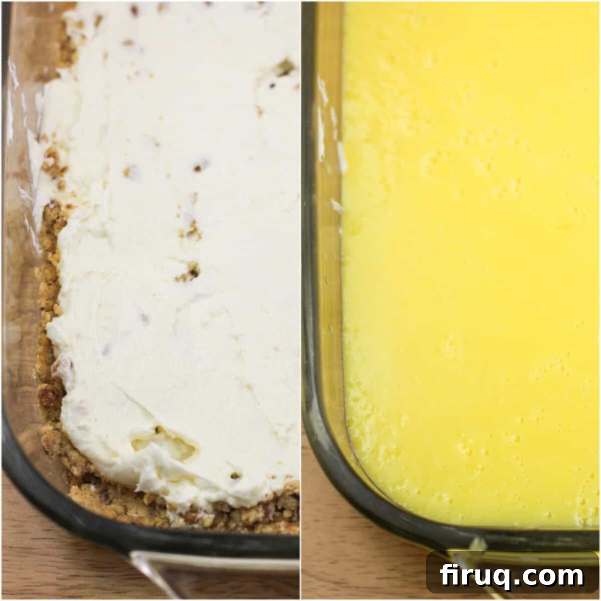 Zesty Lemon Bliss 6 collage of 2 photos showing the cream cheese and lemon pudding layers