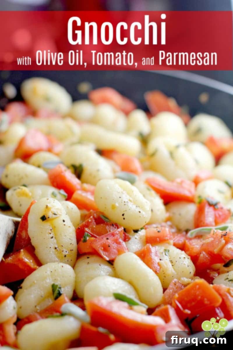 Gnocchi with Vine-Ripened Tomato, Parmesan, and Olive Oil 9 Quick and easy weeknight vegetarian gnocchi with olive oil, tomato, and parmesan.