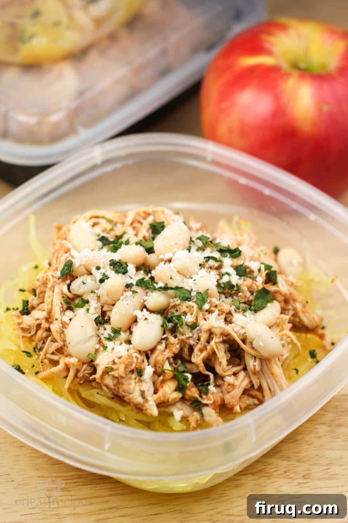 Zesty Chicken Pizzaiola Atop Spaghetti Squash Strands 2 serving of chicken pizzaiola in plastic container