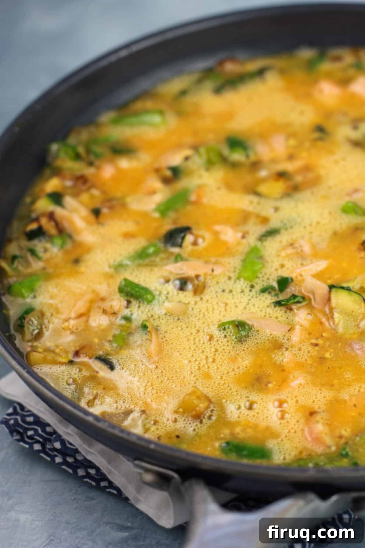 Savory Smoked Salmon and Vegetable Frittata 8 assembled recipe in pan before cooking