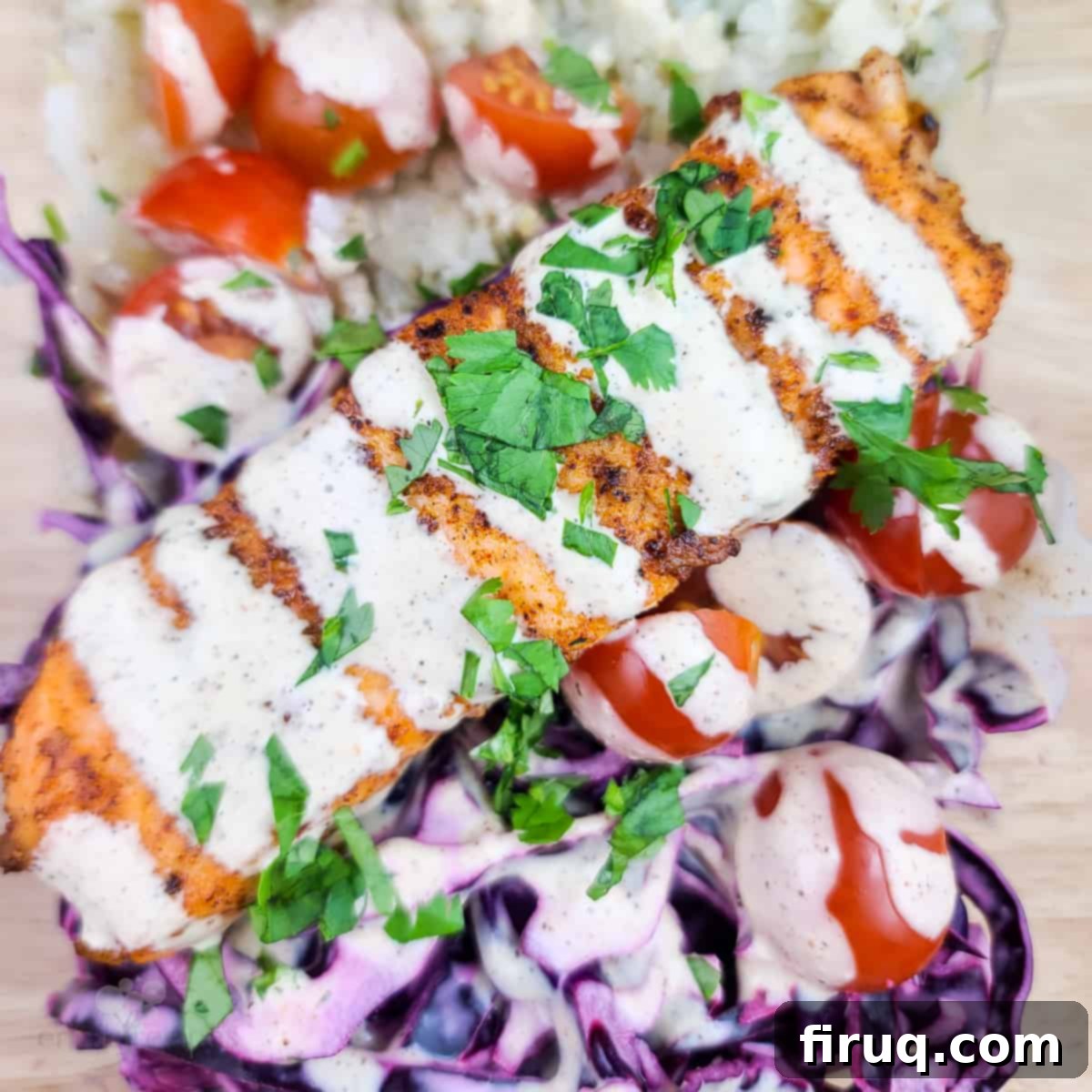 Spicy Chipotle Salmon and Cauliflower Rice Meal Prep 7 prepared chipotle salmon with veggies in glass dish
