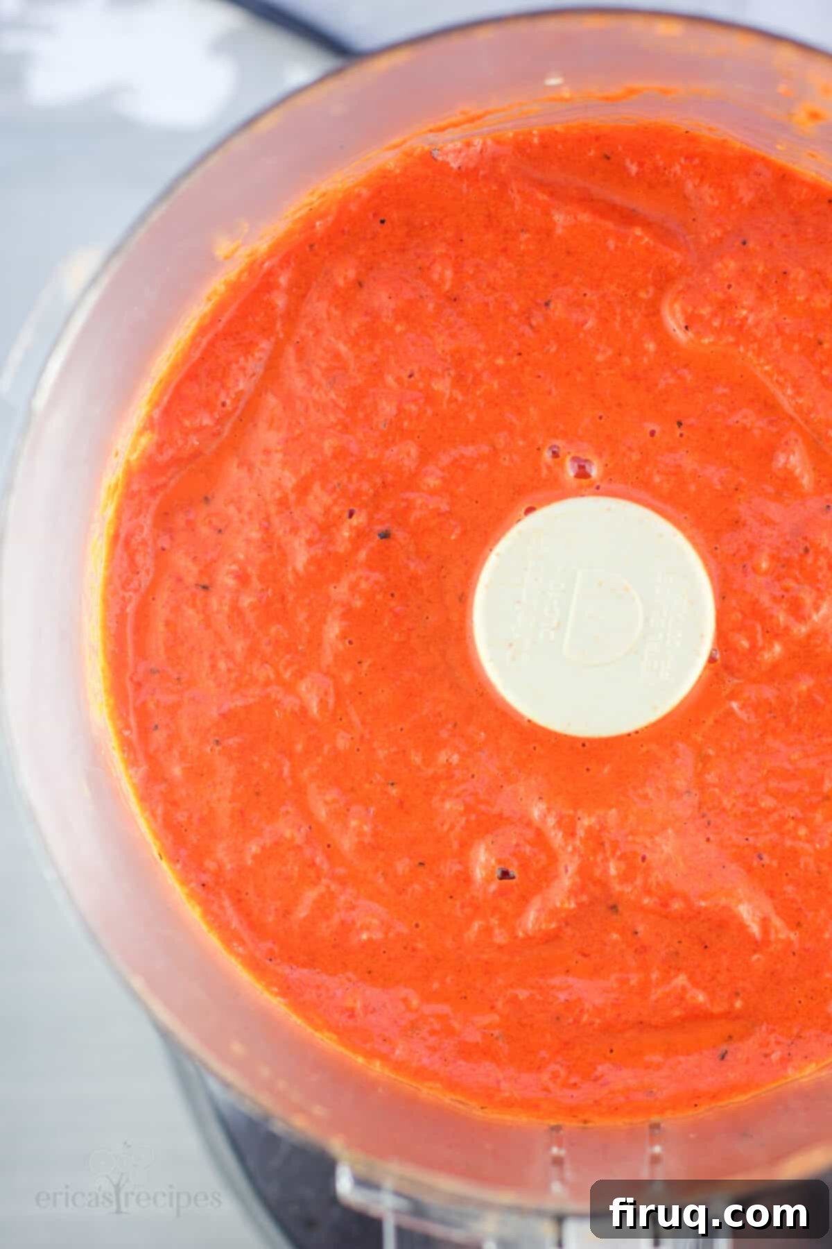 Roasted Red Pepper Coulis 7 red pepper coulis in food processor after blending