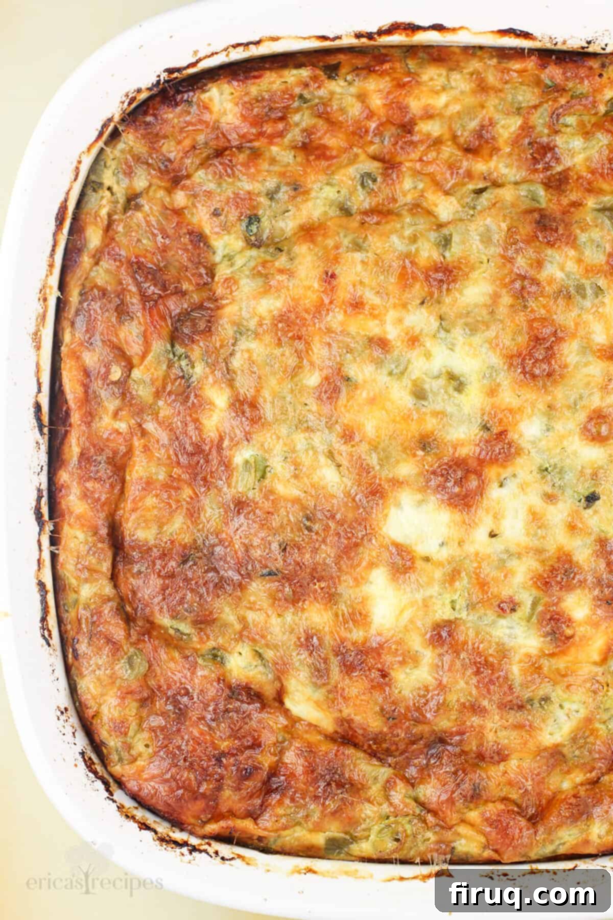 Zesty Green Chile Egg Delight 6 Top-down view of the freshly baked and golden Green Chile Egg Casserole.