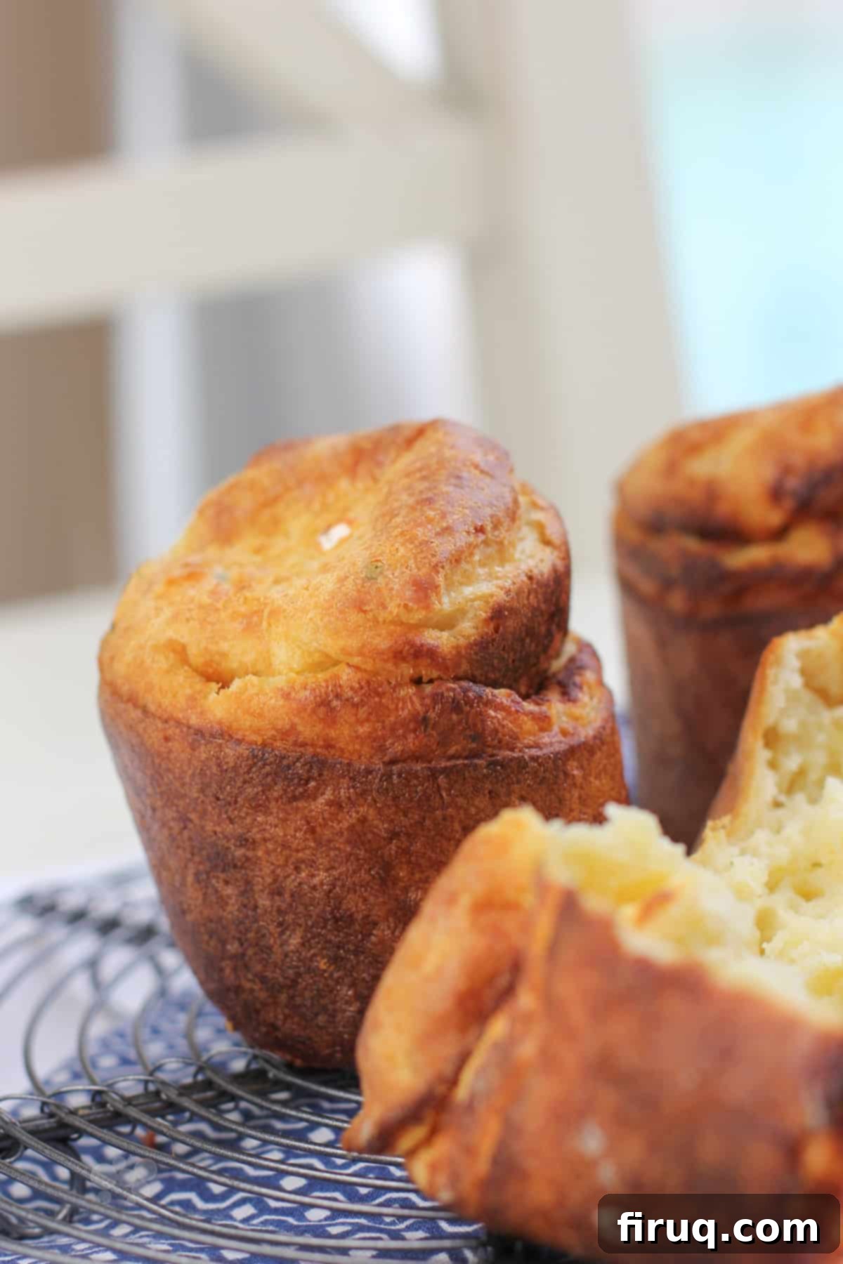Garlic Parmesan Puffs 5 popovers on wire rack