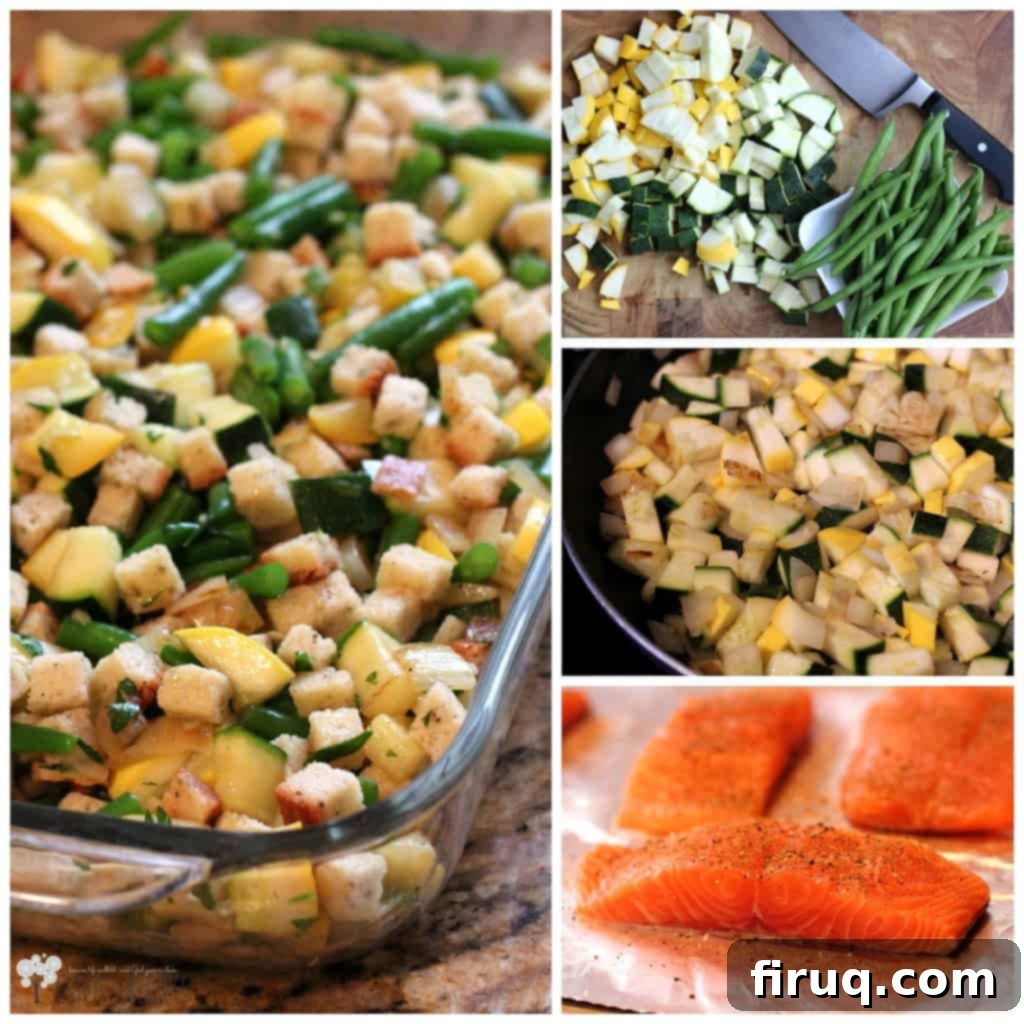 Bright Lemon-Dill Salmon atop Vibrant Summer Vegetables 4 Lemon-Dill Salmon over Summer Vegetable Stuffing