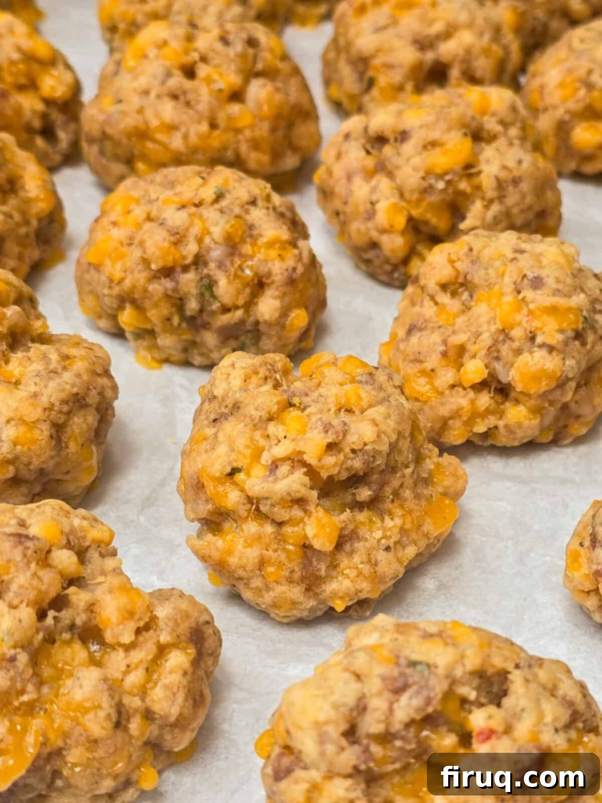 Red Lobster's Signature Sausage Balls 6 cooked sausage balls on parchment paper