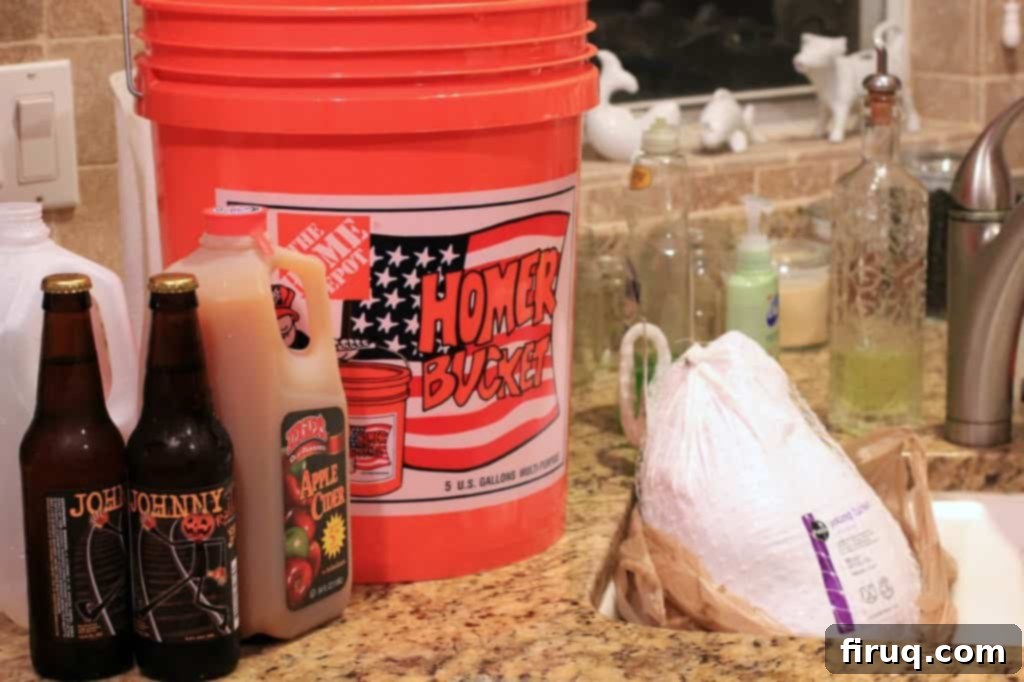 Festive Apple-Beer Brined Turkey with AppleJack Giblet Gravy 3 Turkey Brining in a Dedicated Bucket